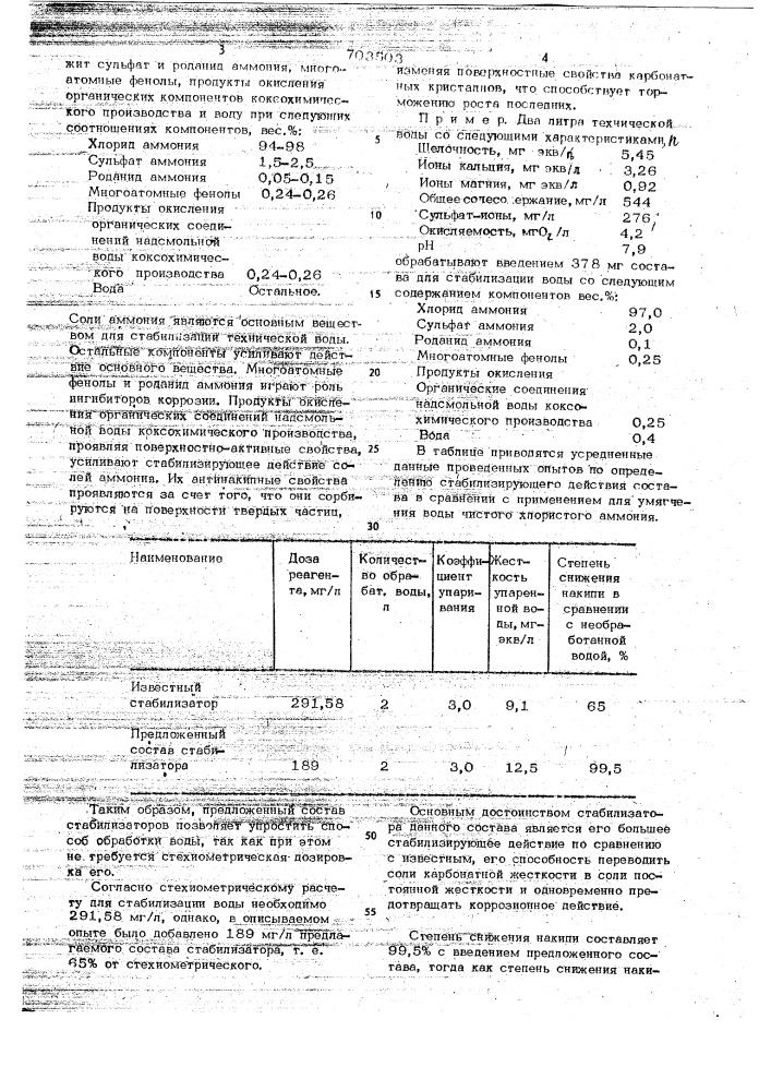 Состав для стабилизации технической воды (патент 703503)