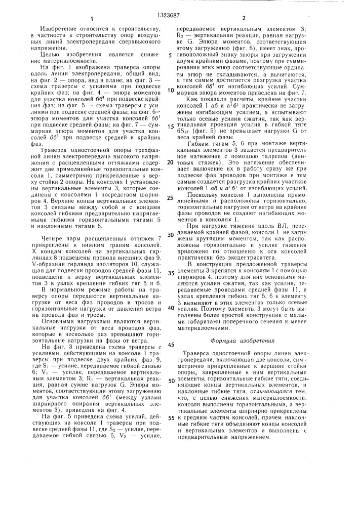 Траверса одностоечной опоры линии электропередачи (патент 1323687)