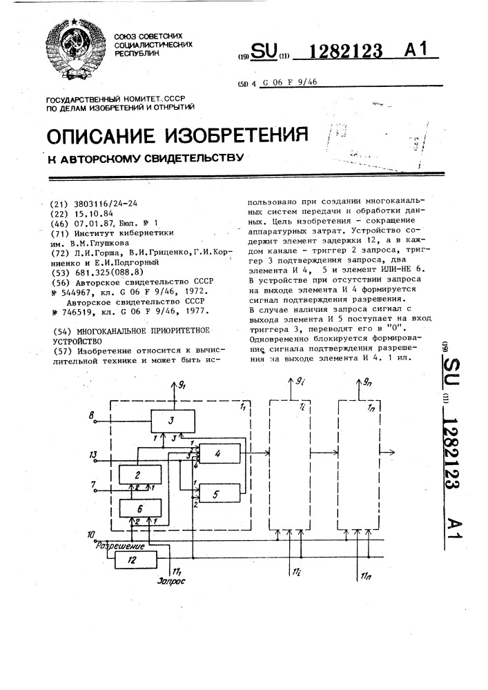 Многоканальное приоритетное устройство (патент 1282123)