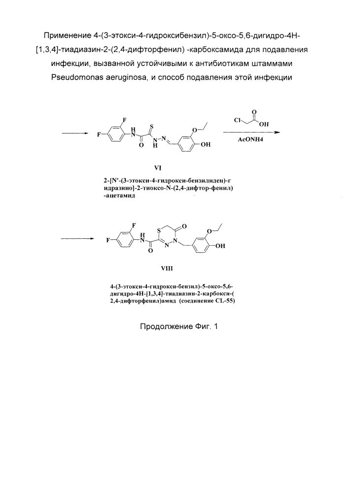 Применение 4-(3-этокси-4-гидроксибензил)-5-оксо-5,6-дигидро-4н-[1,3,4]-тиадиазин-2-(2,4-дифторфенил)-карбоксамида для подавления инфекции, вызванной устойчивыми к антибиотикам штаммами pseudomonas aeruginosa, и способ подавления этой инфекции (патент 2624846)