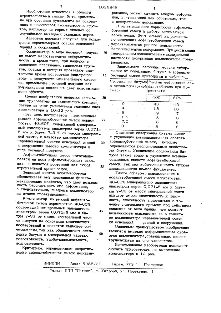 Компенсатор неравномерной осадки оснований зданий и сооружений (патент 1036848)