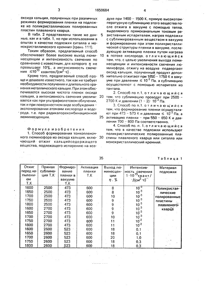 Способ формирования тонкопленочного люминофора из оксида кальция (патент 1650684)