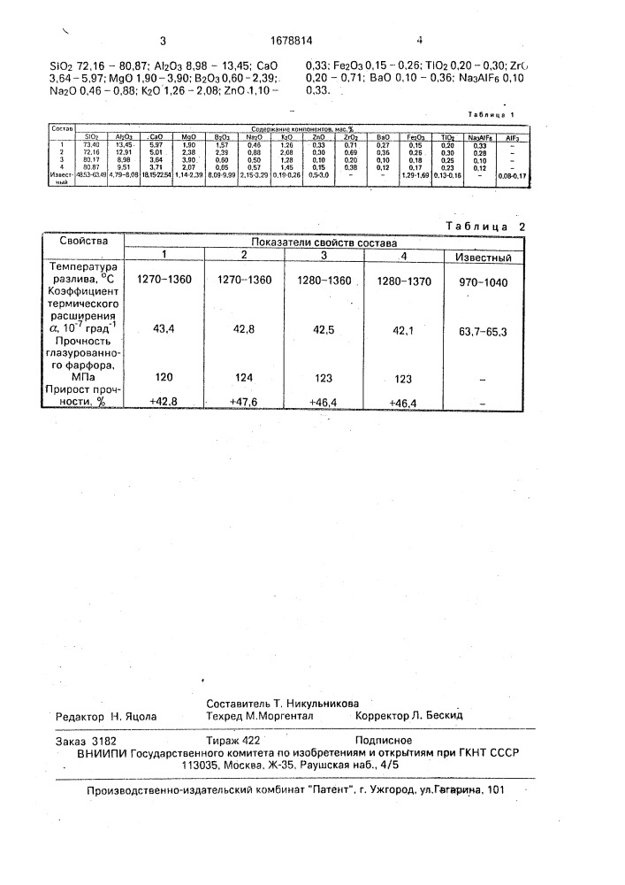 Нефриттованная глазурь (патент 1678814)