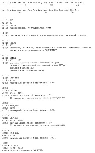 Химерные пептидные молекулы с противовирусными свойствами в отношении вирусов семейства flaviviridae (патент 2451026)