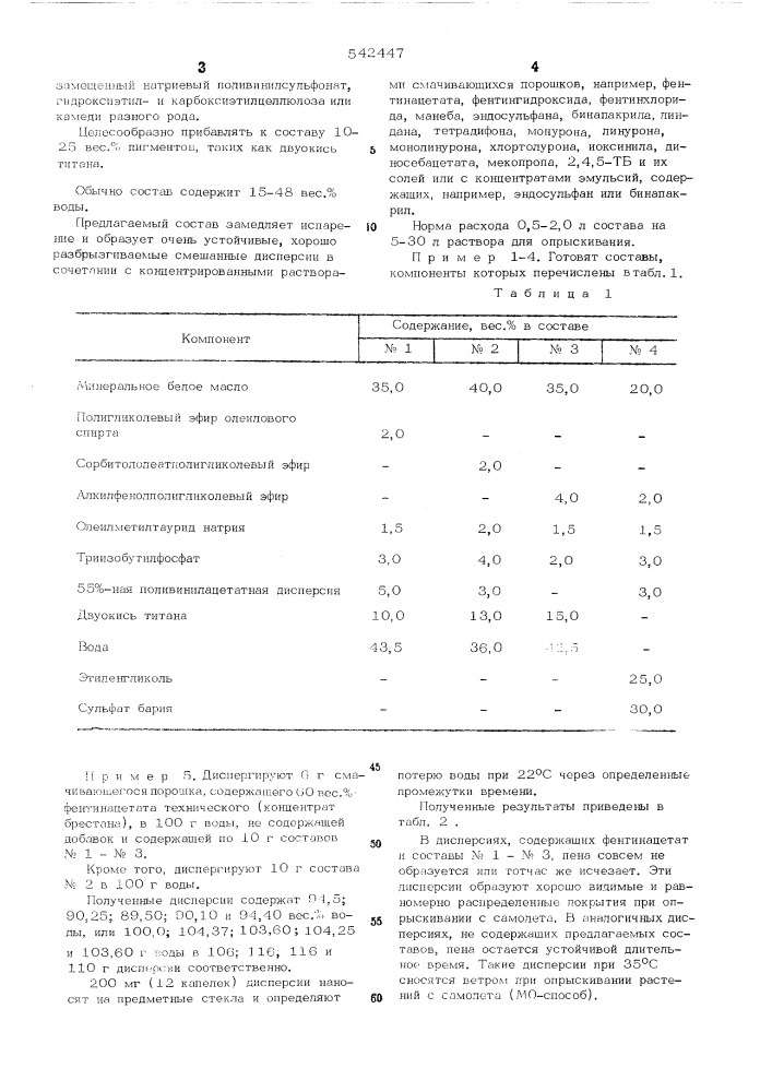 Состав,замедляющий испарение конценрированных диспергированных средств для защиты растений (патент 542447)