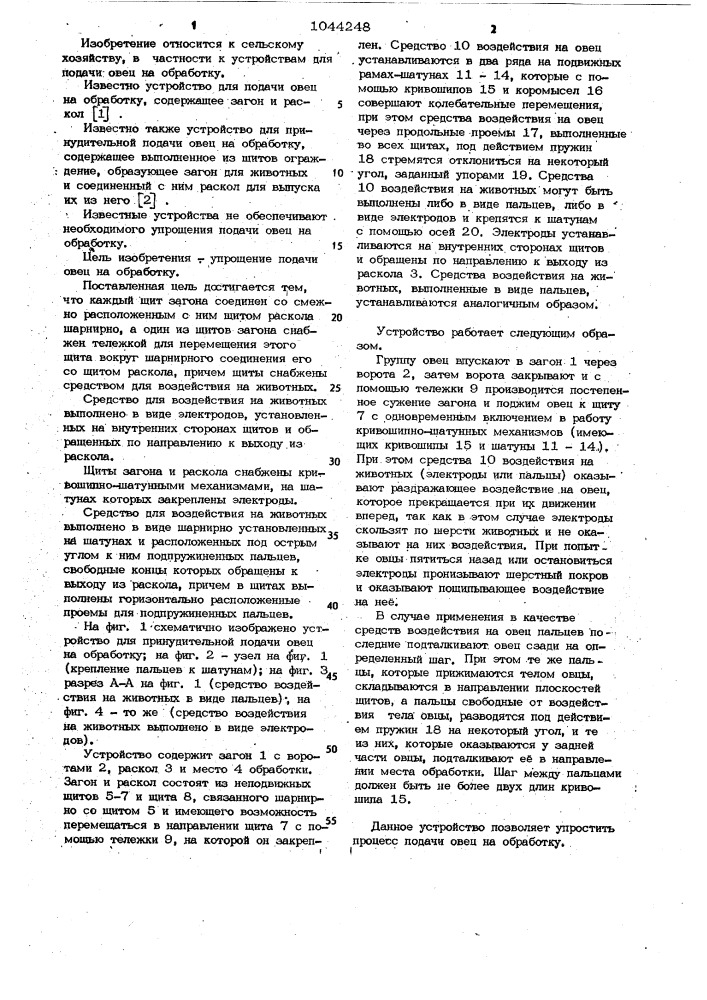 Устройство для принудительной подачи овец на обработку (патент 1044248)