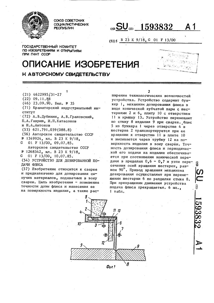 Устройство для дозированной подачи флюса (патент 1593832)