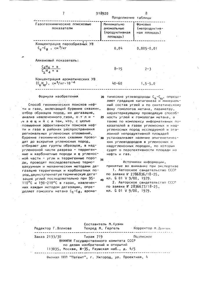 Способ геохимических поисков нефти и газа (патент 918920)