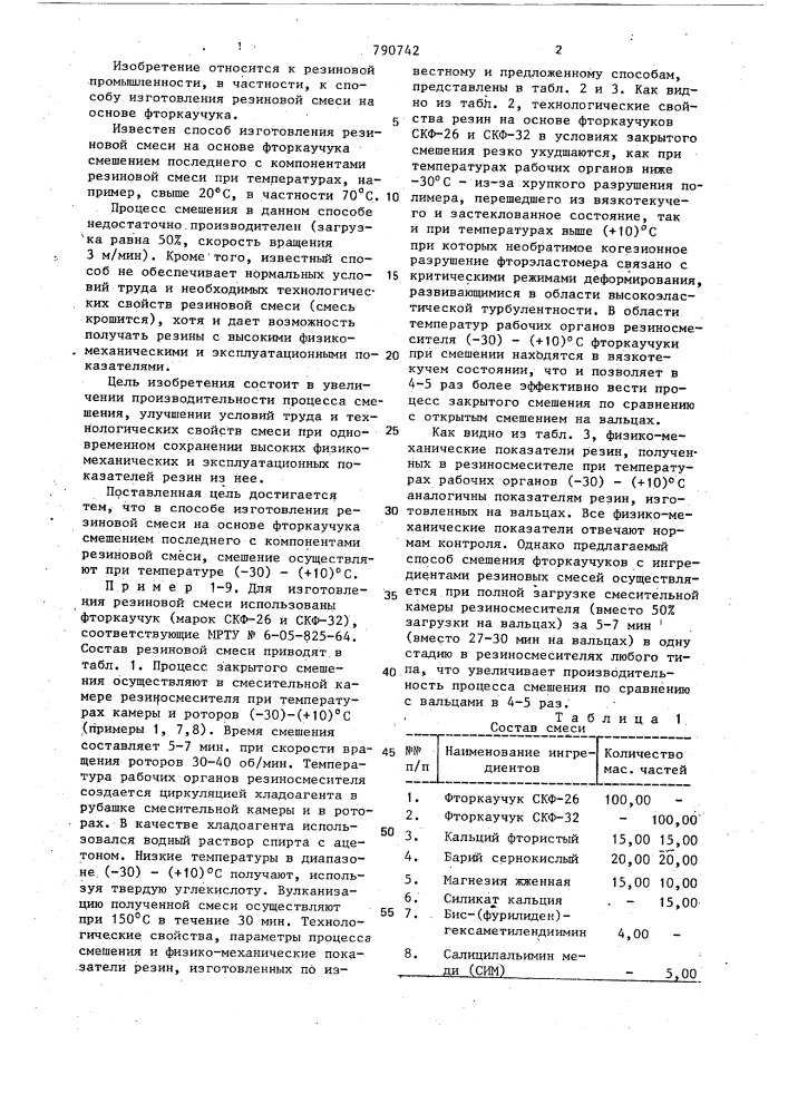 Способ изготовления резиновой смеси на основе фторкаучука (патент 790742)