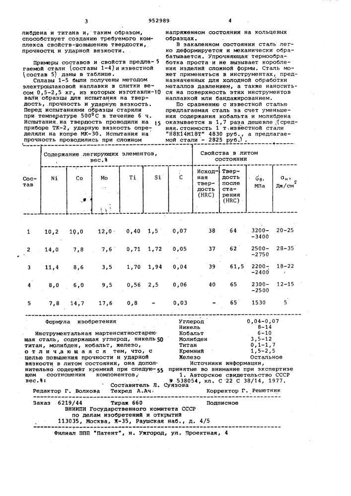 Инструментальная мартенситностареющая сталь (патент 952989)