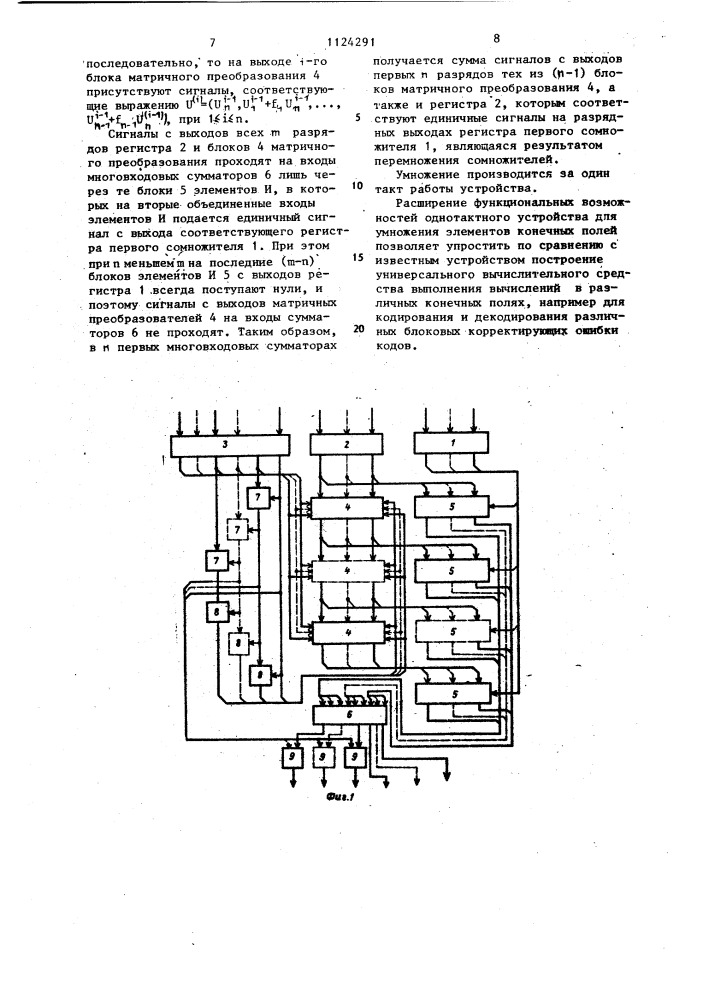 Устройство для умножения элементов конечных полей (патент 1124291)