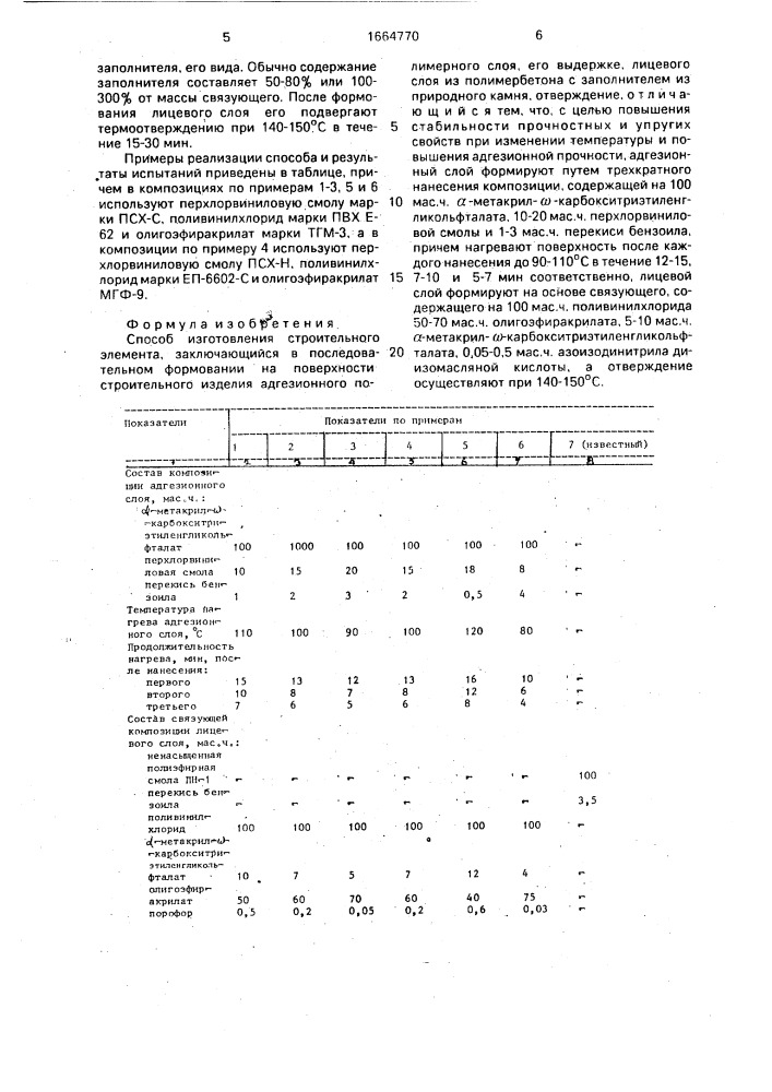 Способ изготовления строительного элемента (патент 1664770)