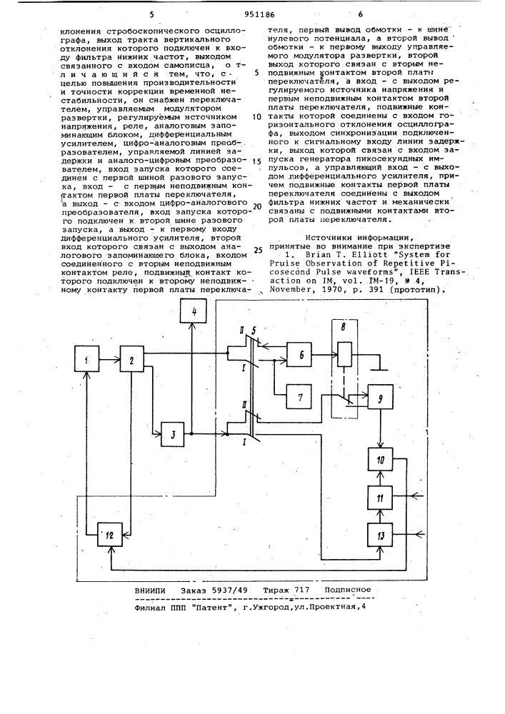 Стробоскопический измеритель временных параметров электрических цепей (патент 951186)