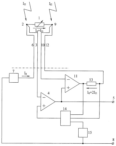 Преобразователь приращения сопротивления резистивного датчика в напряжение (патент 2431854)