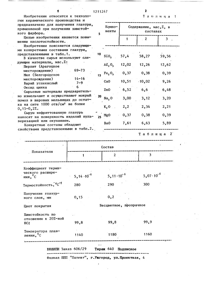 Глазурь (патент 1211247)