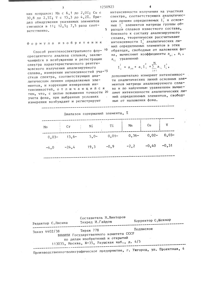 Способ рентгеноспектрального флуоресцентного анализа сплавов (патент 1250925)