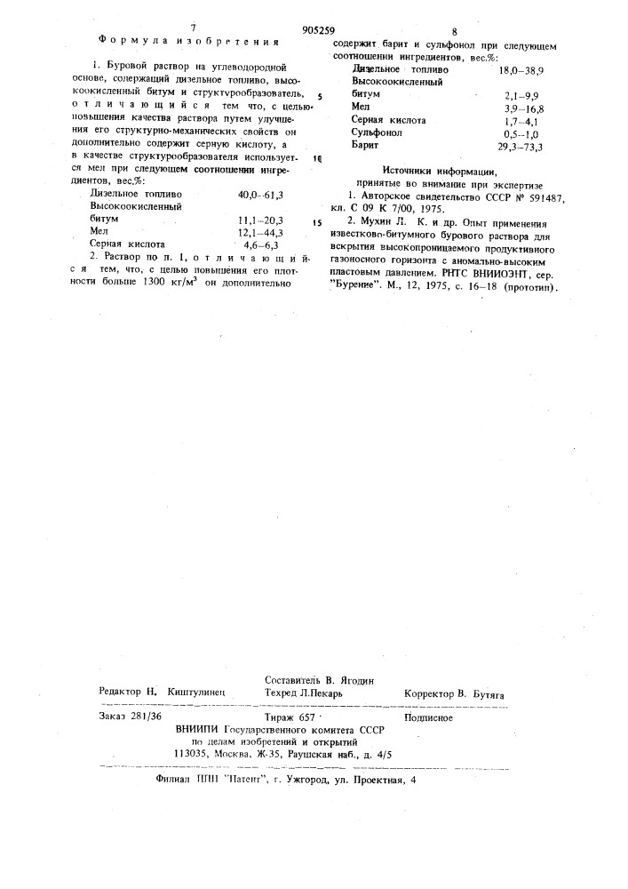 Буровой раствор на углеводородной основе (патент 905259)
