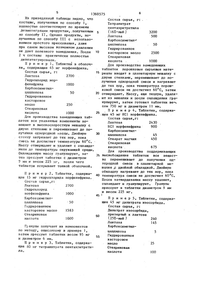 Способ получения таблеток (патент 1360575)