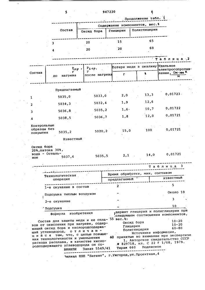 Состав для защиты меди и ее сплавов от окисления при нагреве (патент 947220)