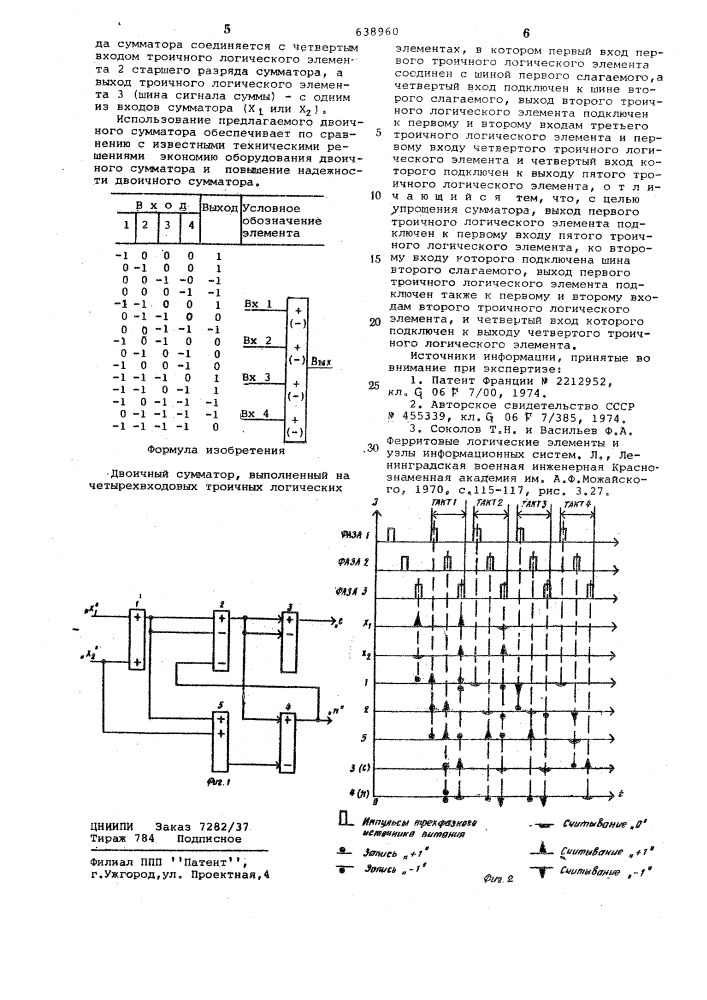 Двоичный сумматор (патент 638960)