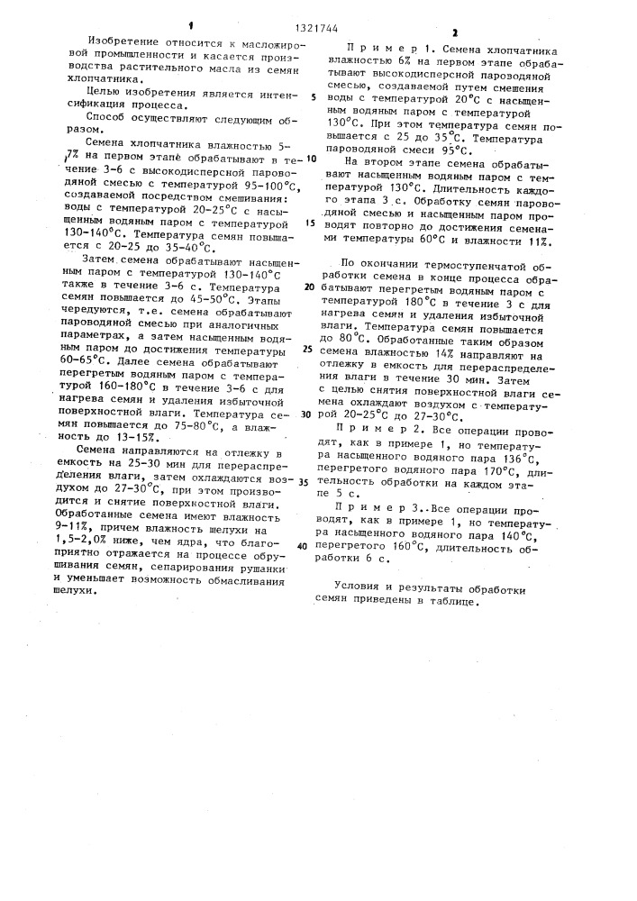 Способ увлажнения хлопковых семян перед извлечением из них масла (патент 1321744)