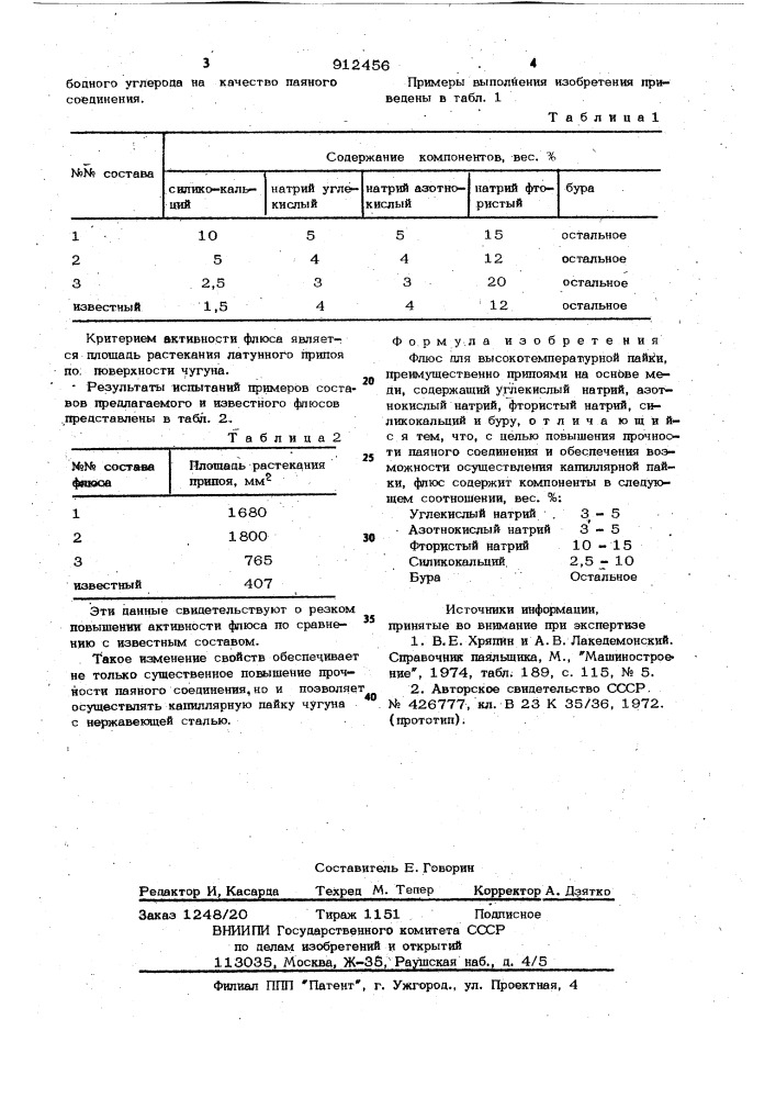 Флюс для высокотемпературной пайки (патент 912456)