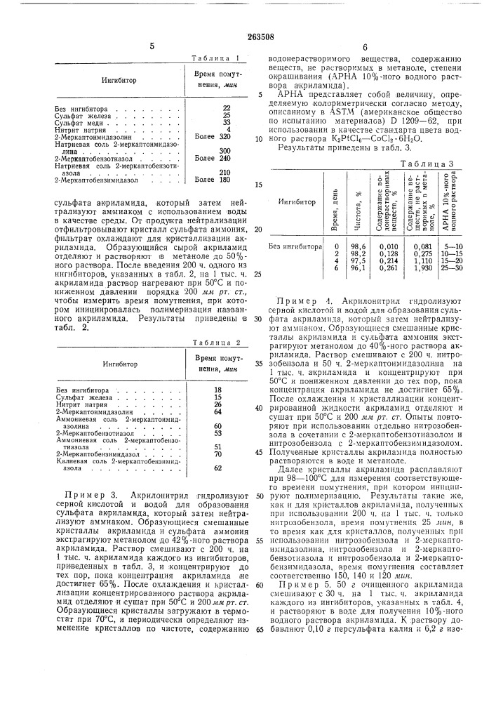 Способ ингибирования полимеризации акриламида (патент 263508)