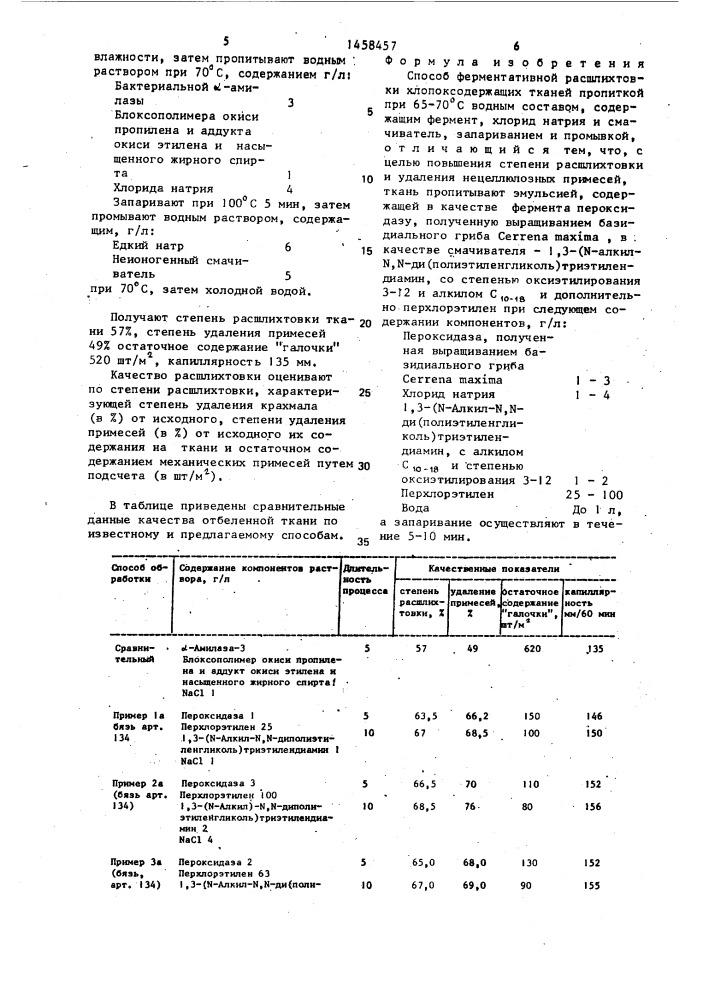 Способ ферментативной расшлихтовки хлопоксодержащих тканей (патент 1458457)