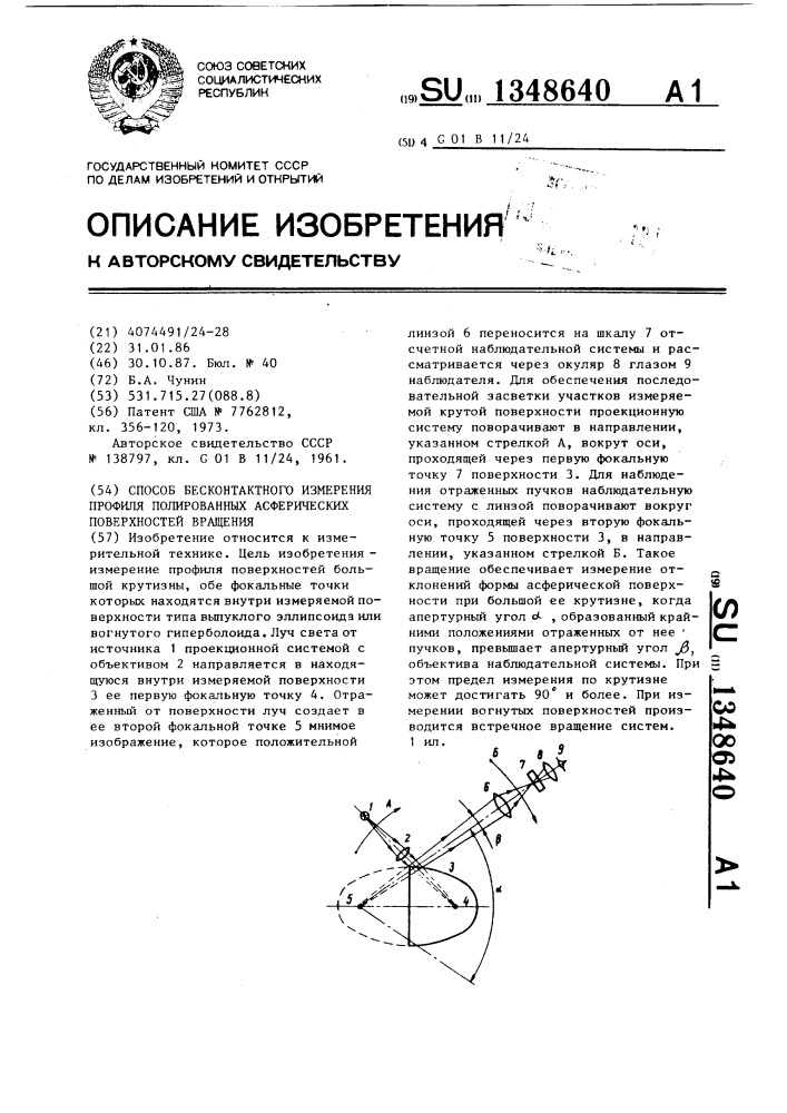 Способ бесконтактного измерения профиля полированных асферических поверхностей вращения (патент 1348640)