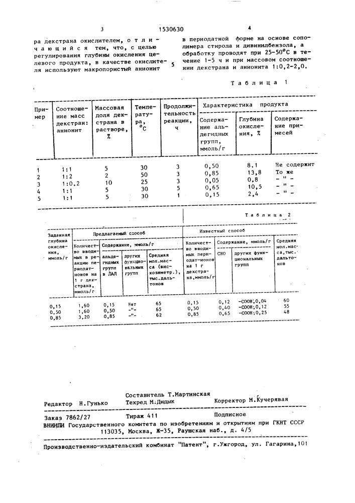 Способ получения диальдегиддекстрана (патент 1530630)