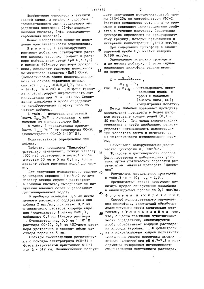 Способ количественного определения цинхофена (патент 1352354)