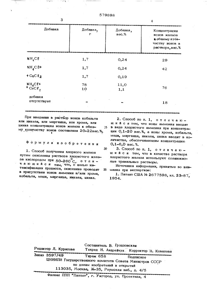 Способ получения хлорного железа (патент 579898)