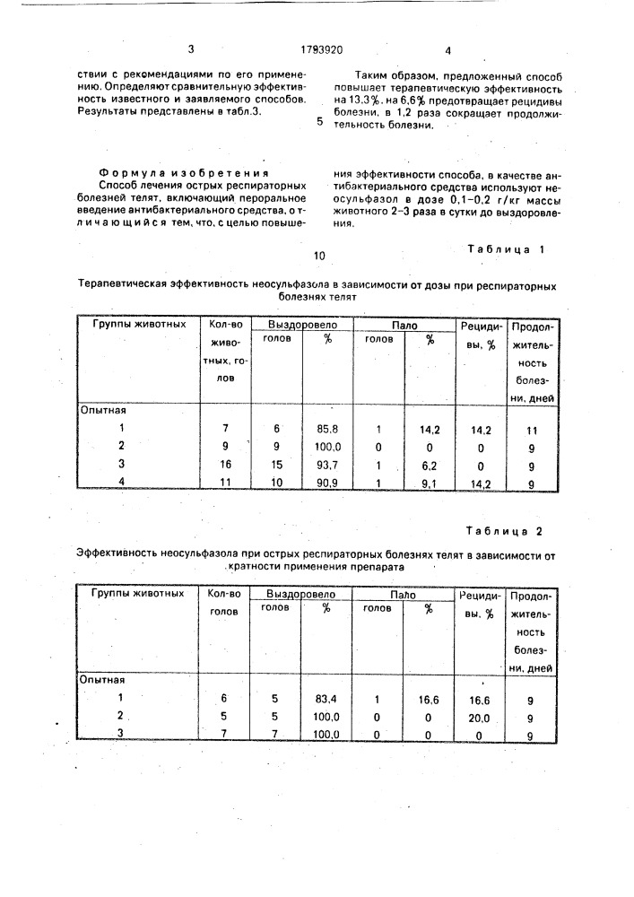 Способ лечения острых респираторных болезней телят (патент 1793920)