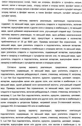 Композиции подсластителя, обладающие повышенной степенью сладости и улучшенными временными и/или вкусовыми характеристиками (патент 2459435)