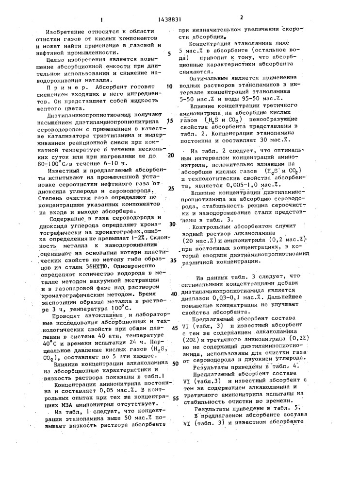 Абсорбент для очистки углеводородного газа (патент 1438831)