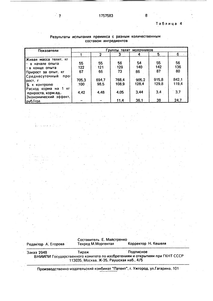 Премикс для телят-молочников (патент 1757583)