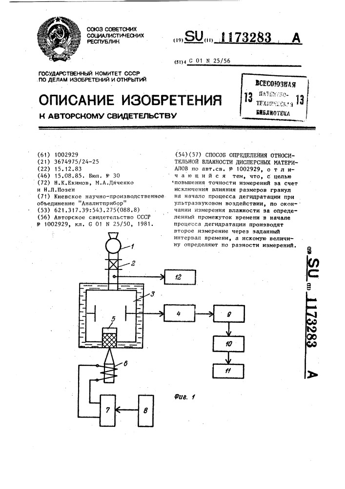 Способ определения относительной влажности дисперсных материалов (патент 1173283)