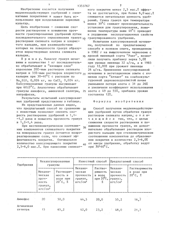 Способ получения медленнодействующих удобрений (патент 1353767)