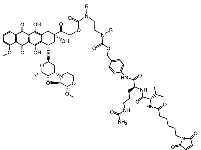 Конъюгаты производного антрациклина, способы их получения и их применение в качестве противоопухолевых соединений (патент 2523419)