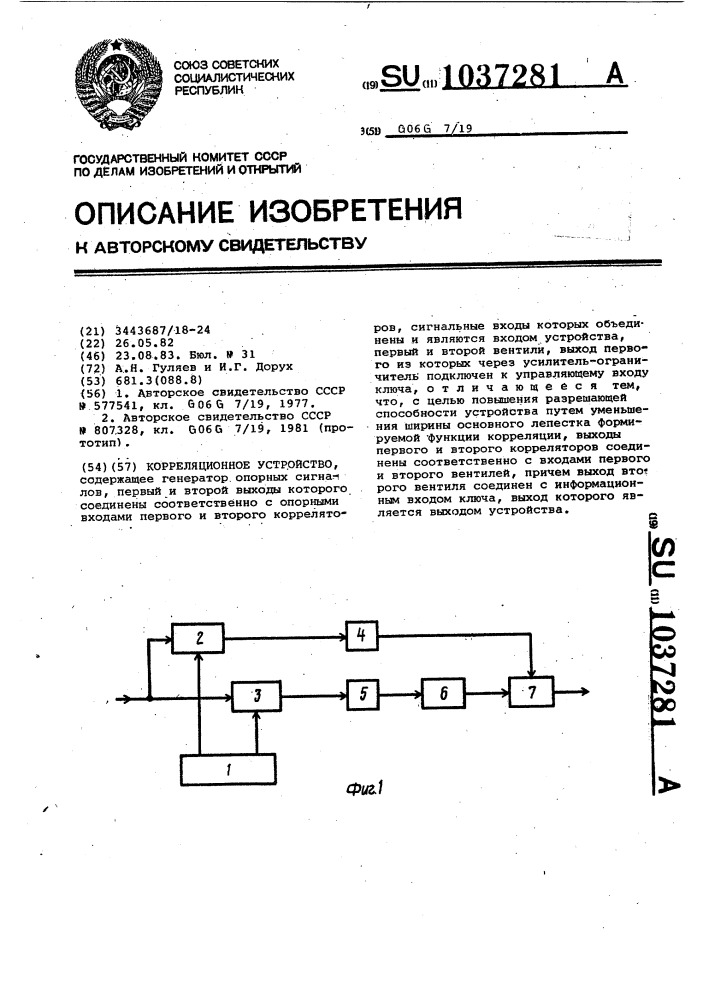 Корреляционное устройство (патент 1037281)