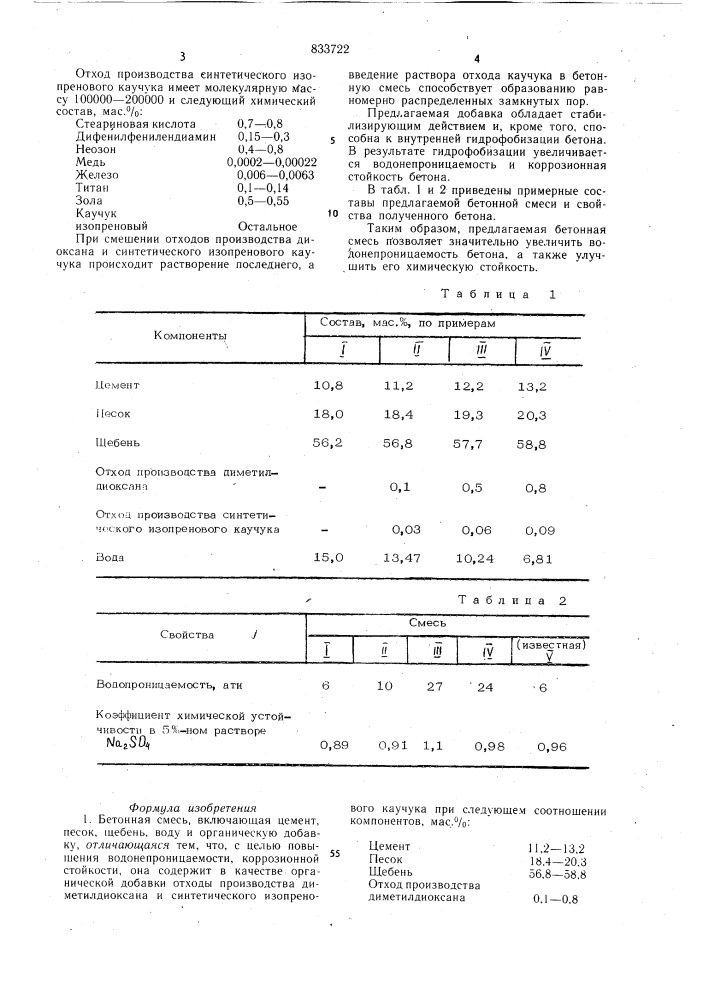 Бетонная смесь (патент 833722)