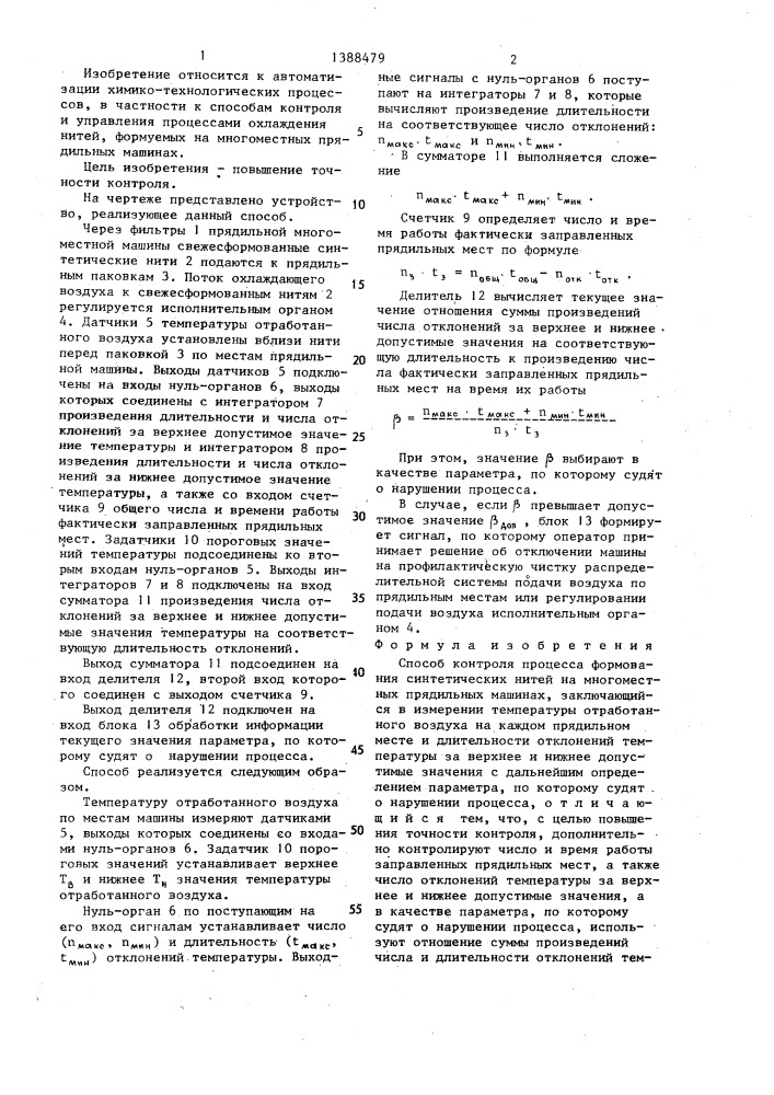 Способ контроля процесса формования синтетических нитей на многоместных прядильных машинах (патент 1388479)