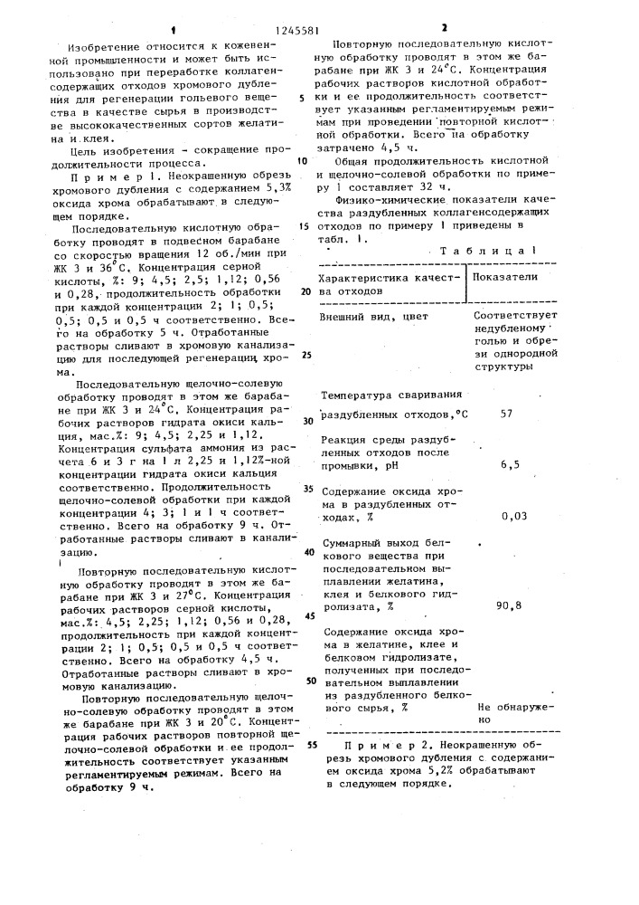 Способ раздубливания коллагенсодержащих отходов хромового дубления (патент 1245581)