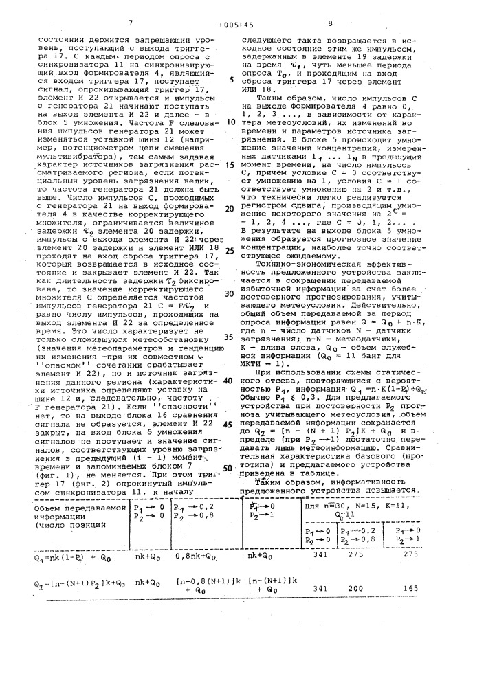 Устройство для передачи информации о состоянии окружающей среды (патент 1005145)