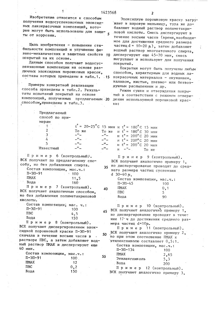 Способ получения водосуспензионной лакокрасочной композиции (патент 1423568)