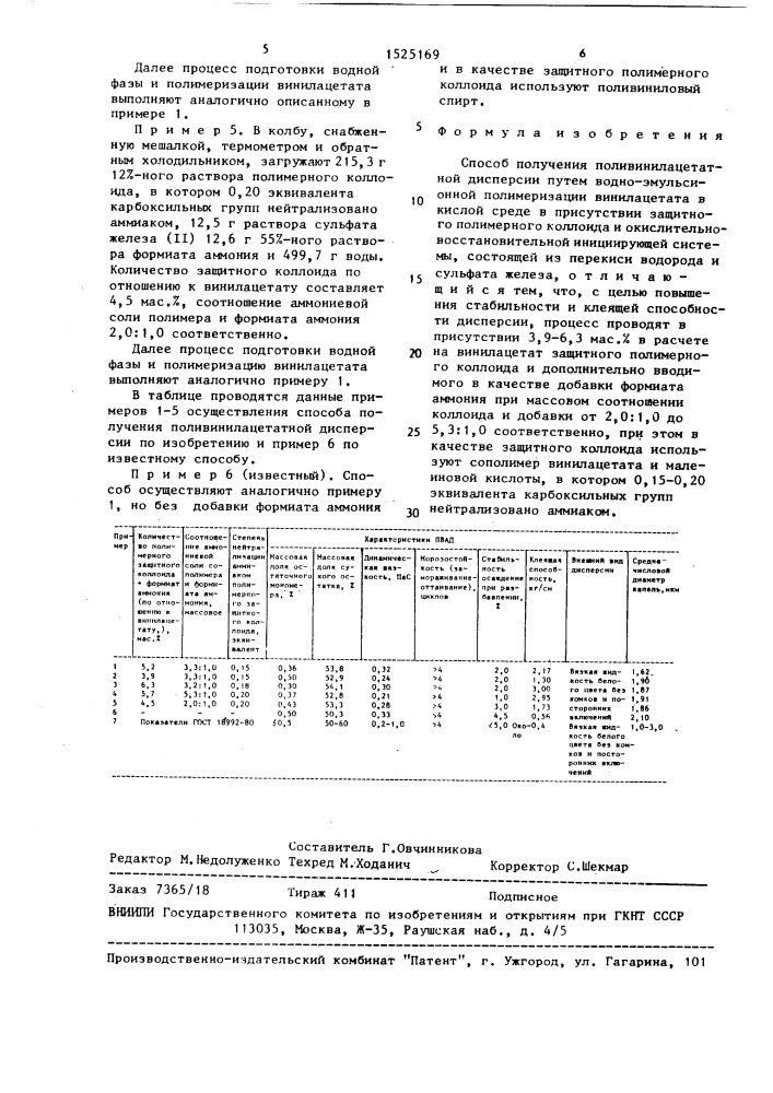 Способ получения поливинилацетатной дисперсии (патент 1525169)