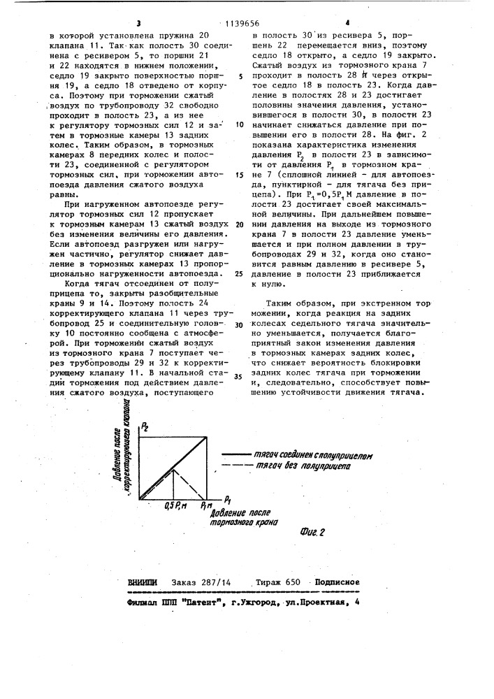 Пневматическая тормозная система седельного тягача (патент 1139656)