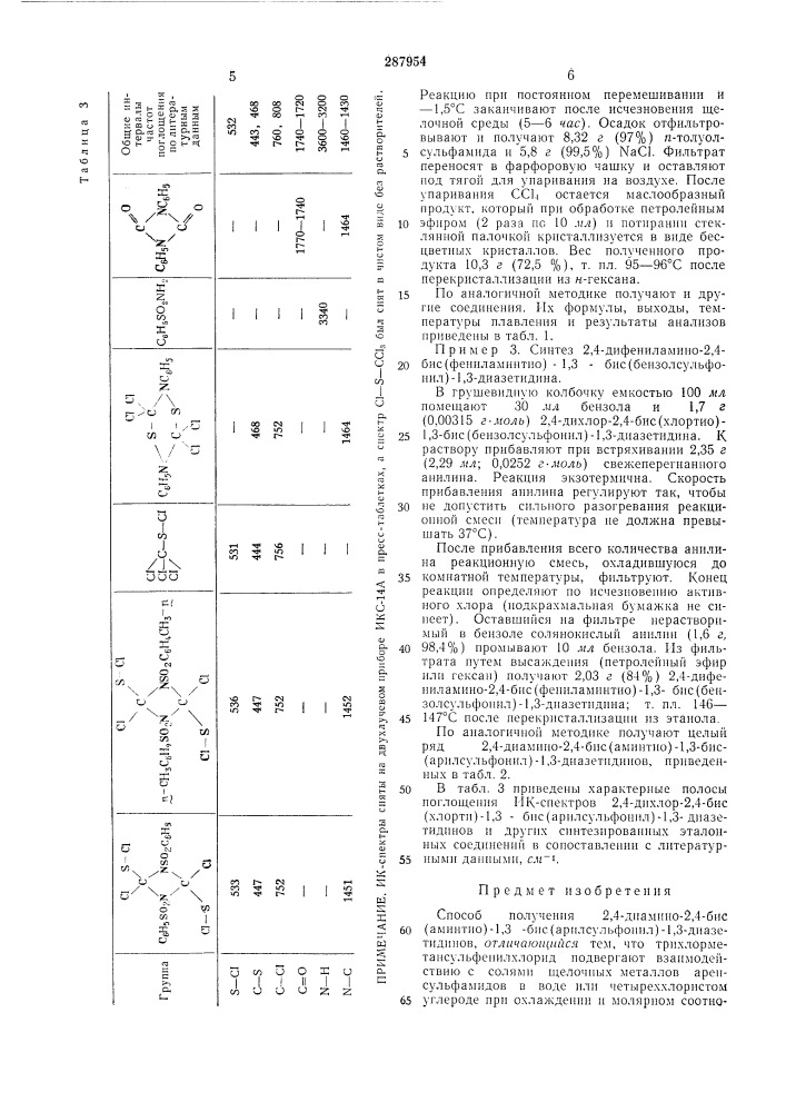 Способ получения 2,4-диамино-2,4-бис(аминтио)- 1,3- бис(арилсульфонил)-1,3-диазетидипов (патент 287954)