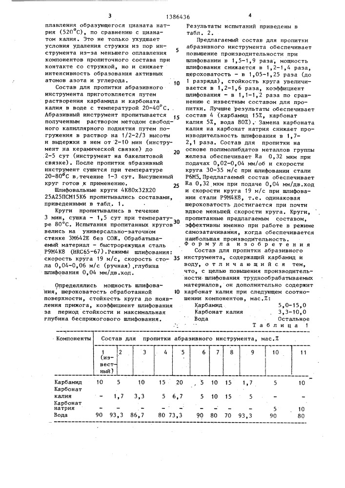 Состав для пропитки абразивного инструмента (патент 1386436)