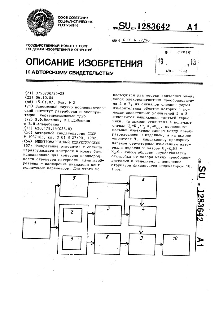 Электромагнитный структуроскоп (патент 1283642)